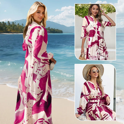 🌸💃 Blommig klänning för kvinnor Maxi med v-flame urringning