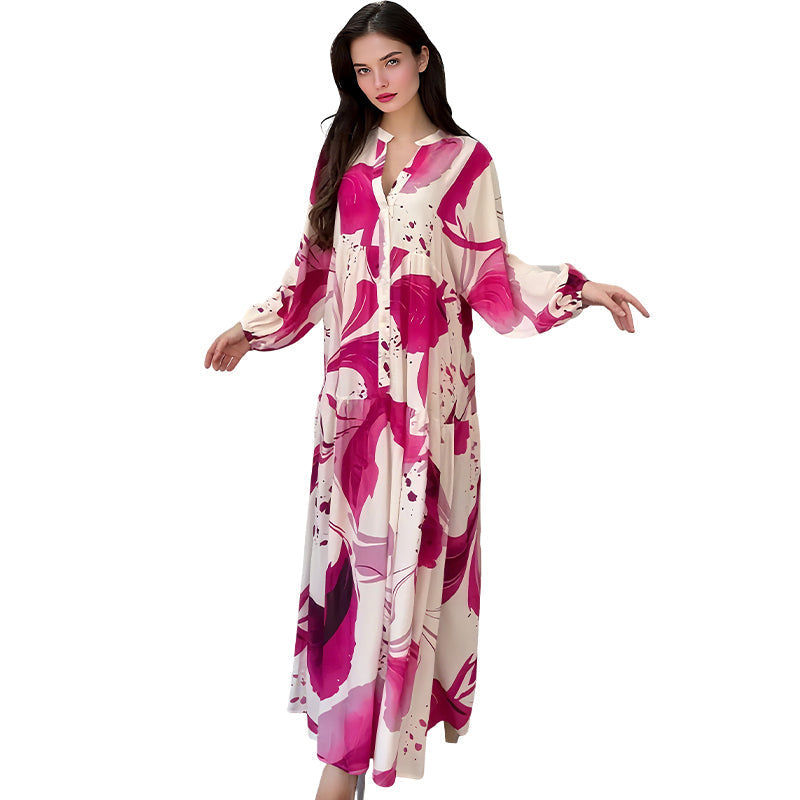 🌸💃 Blommig klänning för kvinnor Maxi med v-flame urringning
