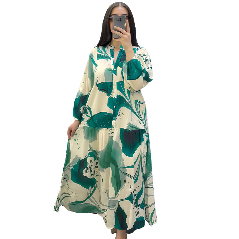 🌸💃 Blommig klänning för kvinnor Maxi med v-flame urringning