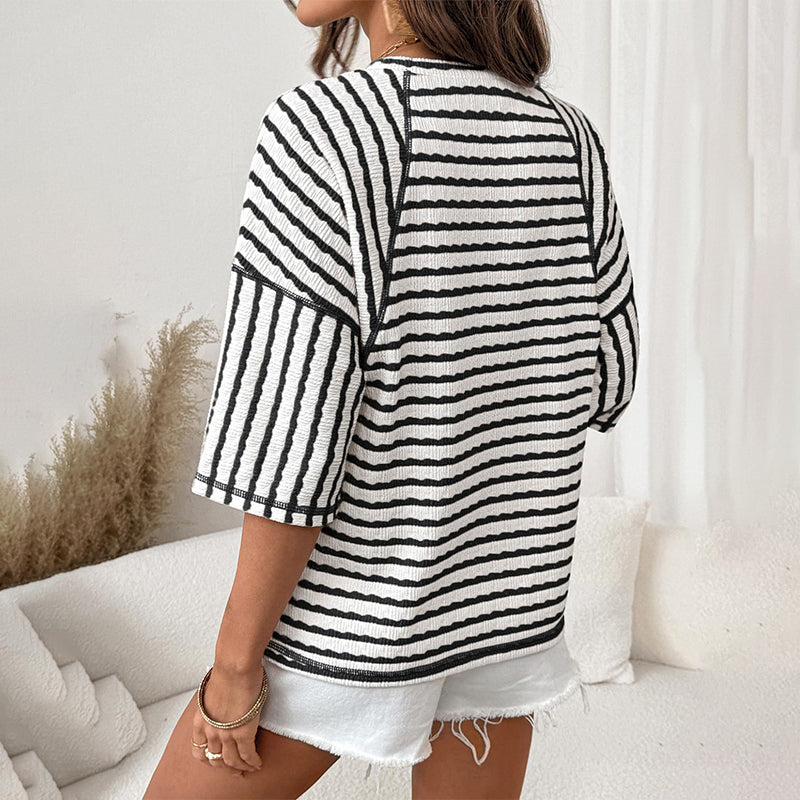 👕 62% RABATT 🌊 | Randig T-shirt – Avslappnad Passform & Mjuk Blandning