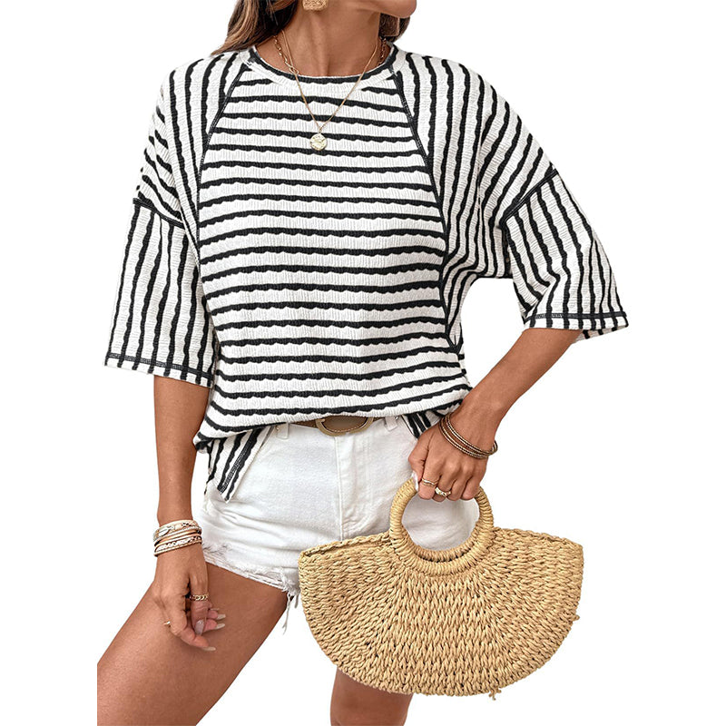 👕 62% RABATT 🌊 | Randig T-shirt – Avslappnad Passform & Mjuk Blandning
