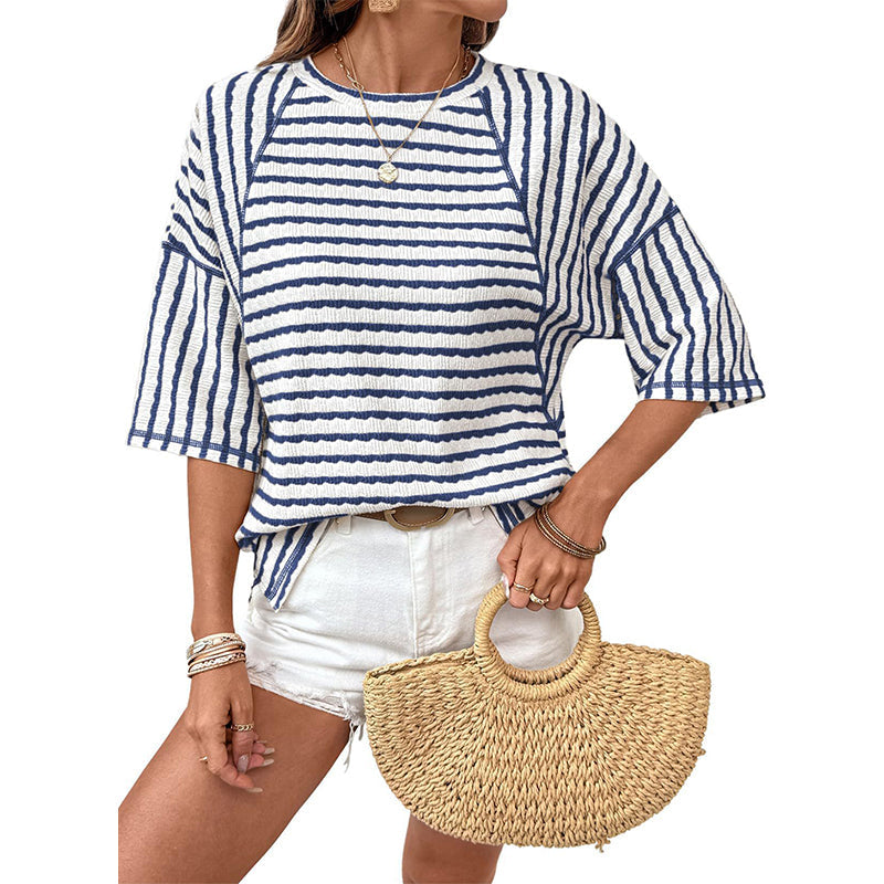 👕 62% RABATT 🌊 | Randig T-shirt – Avslappnad Passform & Mjuk Blandning