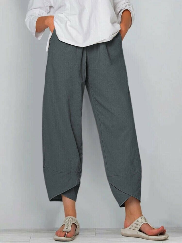 👖 60% RABATT ✨ | Asymmetriska Vintagebyxor – Elastisk Midja & Praktiska Fickor