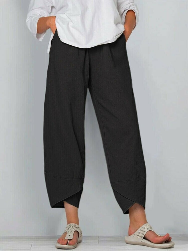 👖 60% RABATT ✨ | Asymmetriska Vintagebyxor – Elastisk Midja & Praktiska Fickor