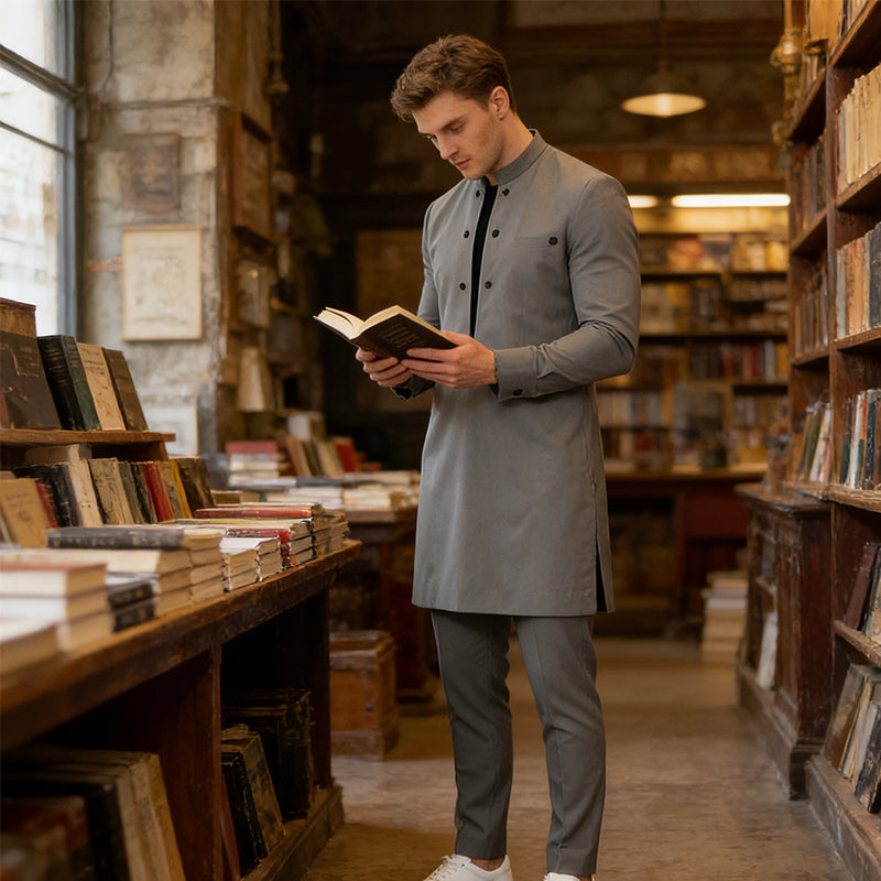 👔 50% RABATT! 🔥 Herr Modern Mandarin Krage Tunika & Byxor Set – Elegant Design, Bekväm Passform & Perfekt För Festliga Tillfällen 🎩