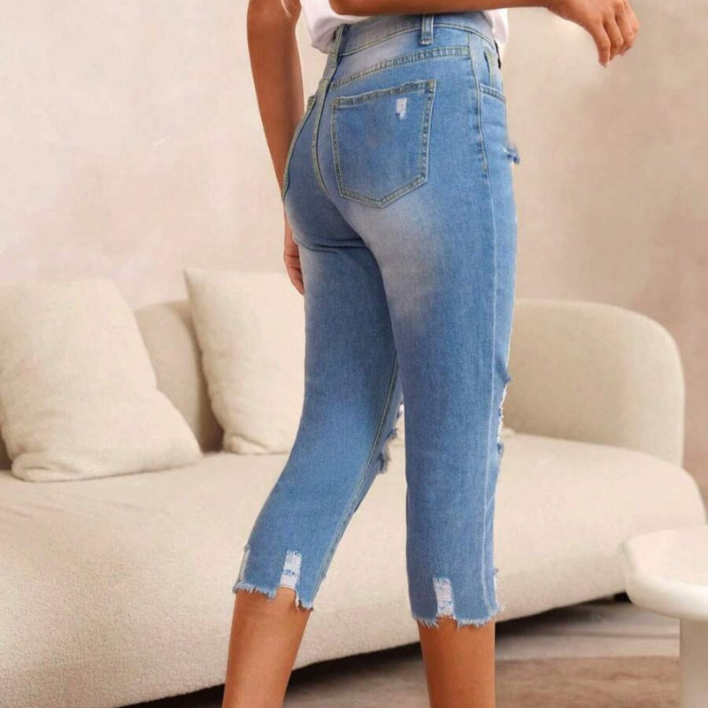 🔥Så länge lagret räcker – 50 % rabatt!🎉Dammjeans med sliten look, revor och råkant