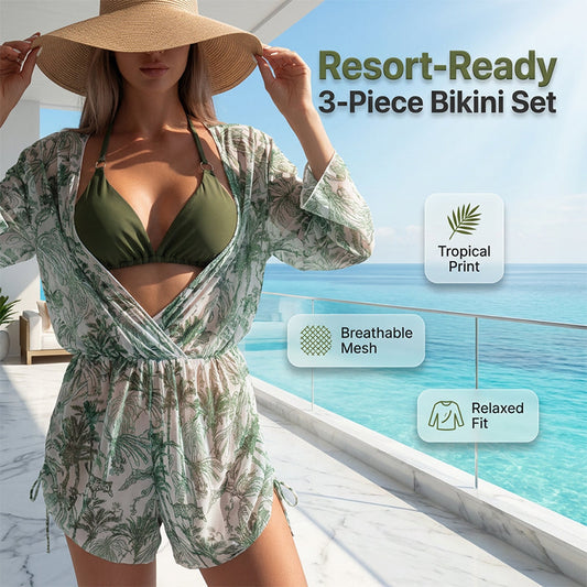 3-delat bikiniset med genomskinlig överde