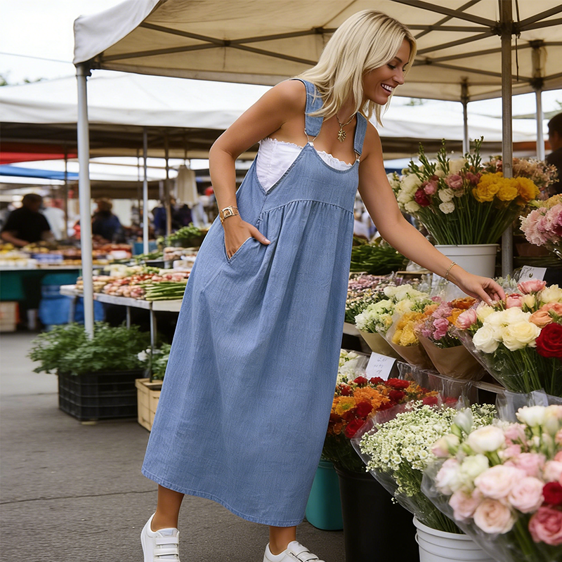 👗 49% RABATT 🌸 | Löst Sittande Overallklänning – Fickor & Andningsbar