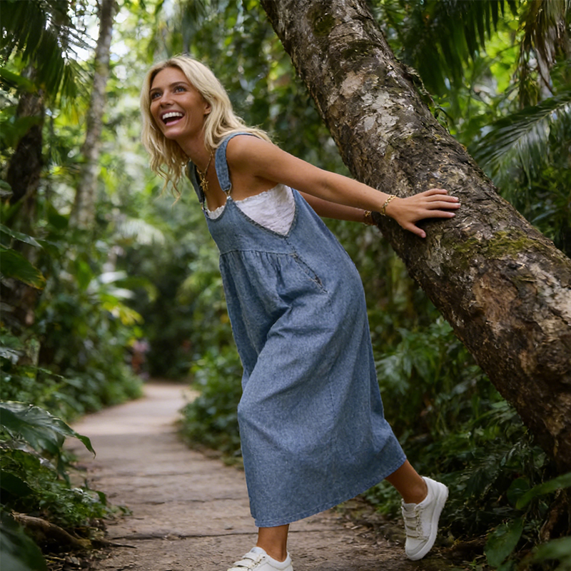 👗 49% RABATT 🌸 | Löst Sittande Overallklänning – Fickor & Andningsbar