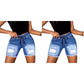 Damshorts i slitna jeans med dragsko och resår i midja