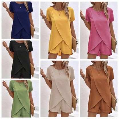 🌿✨ 61% rabatt 💥 Trendigt damset med topp & shorts 👗 enfärgat, lätt tyg & perfekt för svensk sommar ☀️