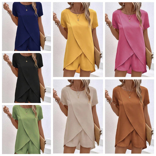 🌿✨ 61% rabatt 💥 Trendigt damset med topp & shorts 👗 enfärgat, lätt tyg & perfekt för svensk sommar ☀️