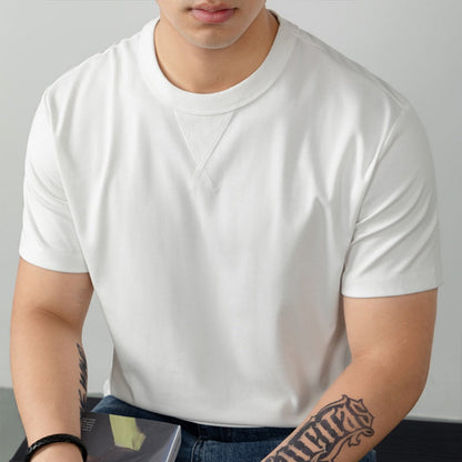 Herr-T-shirt med V-ringning och rund hals