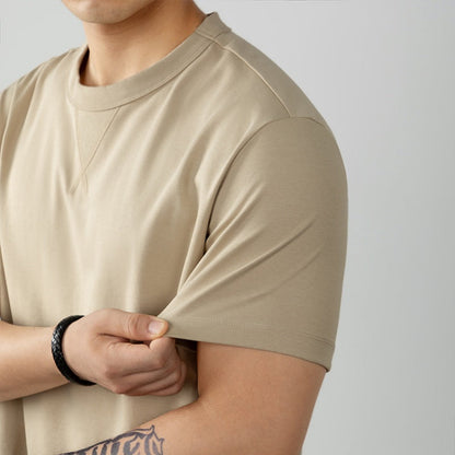 Herr-T-shirt med V-ringning och rund hals