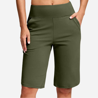 Yogashorts för damer med hög midja och fickor