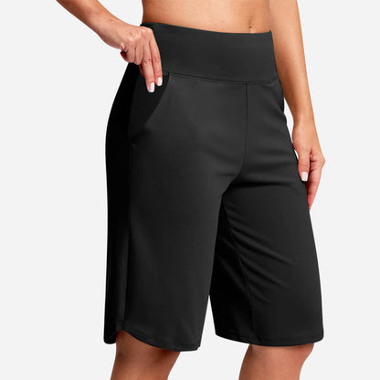 Yogashorts för damer med hög midja och fickor