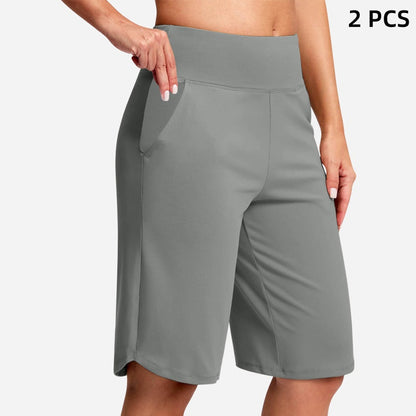 Yogashorts för damer med hög midja och fickor
