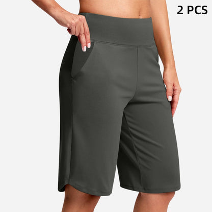 Yogashorts för damer med hög midja och fickor