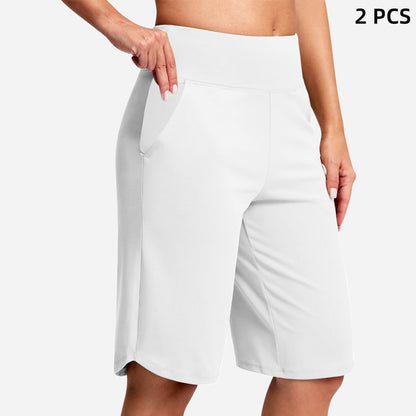 Yogashorts för damer med hög midja och fickor