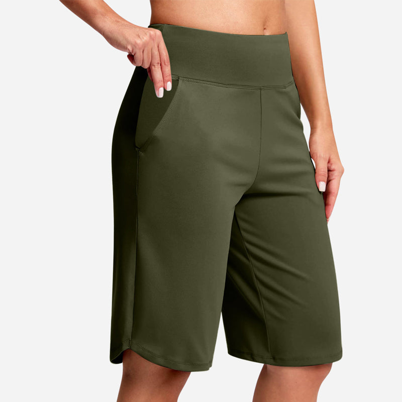 Yogashorts för damer med hög midja och fickor