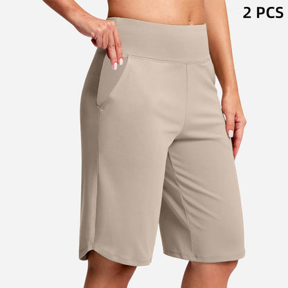 Yogashorts för damer med hög midja och fickor