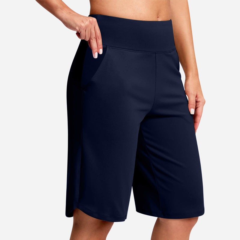 Yogashorts för damer med hög midja och fickor