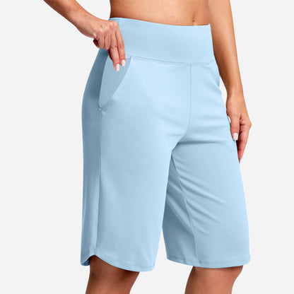 Yogashorts för damer med hög midja och fickor