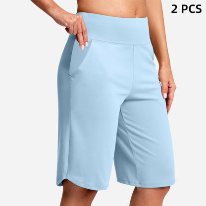 Yogashorts för damer med hög midja och fickor