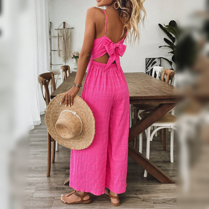 Jumpsuit för dam med V-ringning, vida ben och lös passform