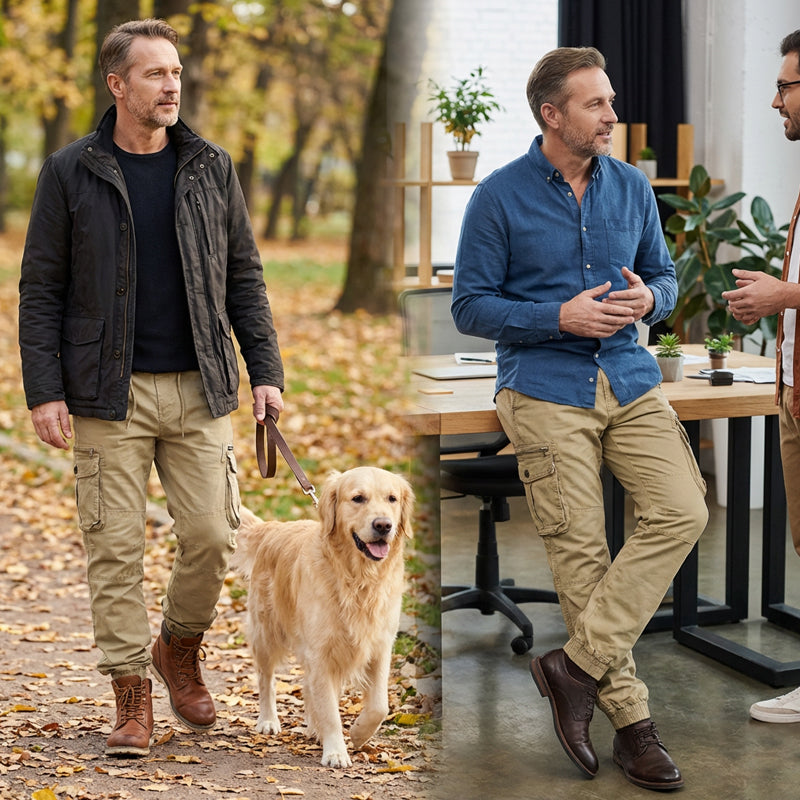 Casual joggingbyxor i cargostil för män med fickor