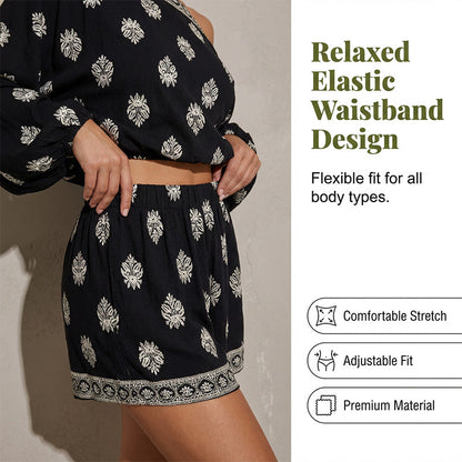 🔥Factory Direct Sales🔥 Set i bohemisk stil med axelbandslöst, mönstrat topp- och shorts-set