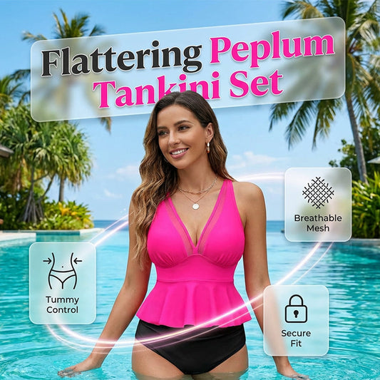 Tankini-set för damer med peplum och underdel