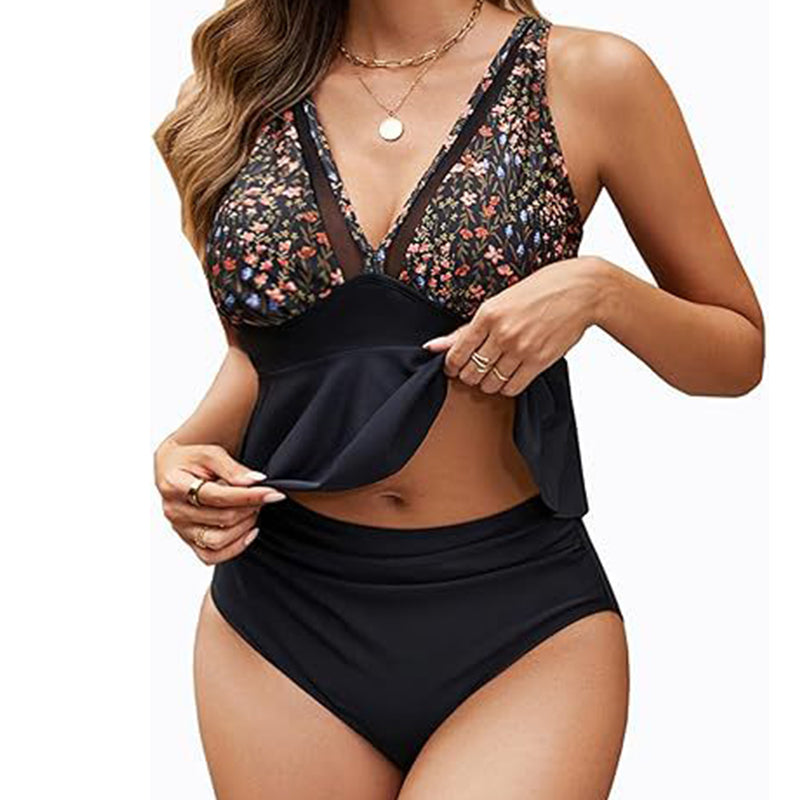 Tankini-set för damer med peplum och underdel