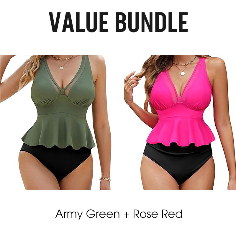 Tankini-set för damer med peplum och underdel