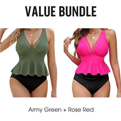 Tankini-set för damer med peplum och underdel
