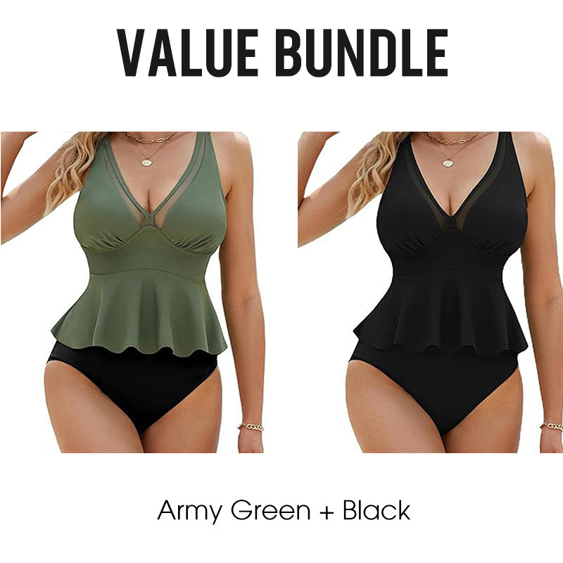 Tankini-set för damer med peplum och underdel