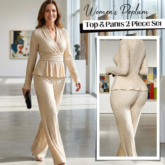 2-delat set med peplum-top och byxor för dam