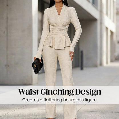 2-delat set med peplum-top och byxor för dam