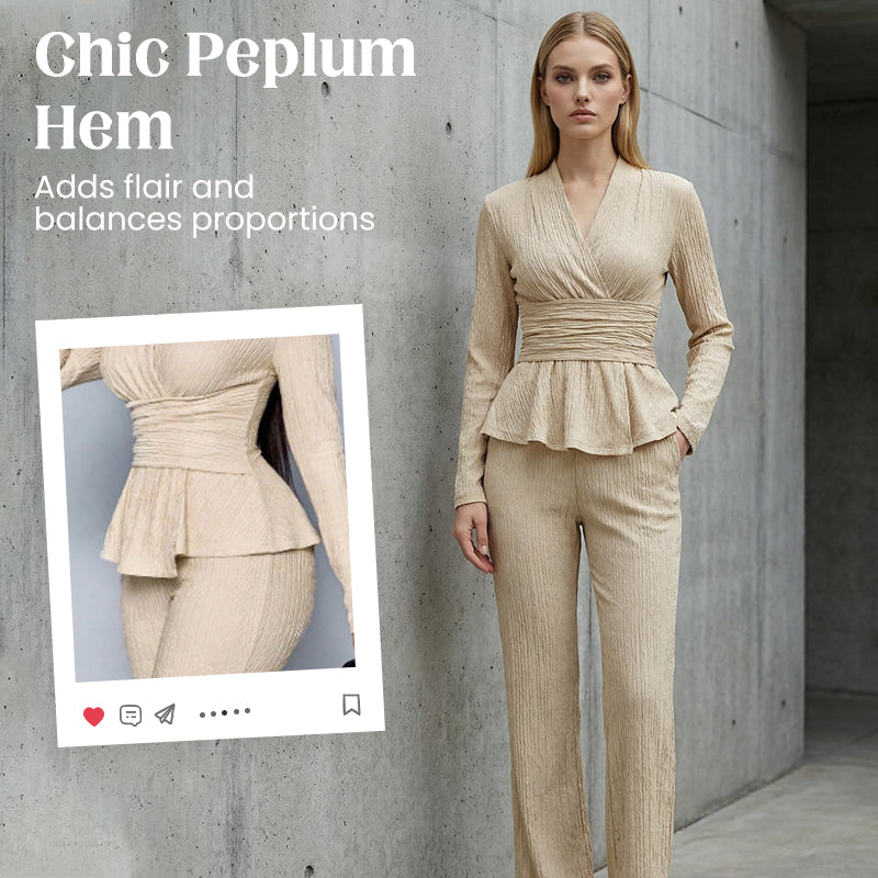 2-delat set med peplum-top och byxor för dam