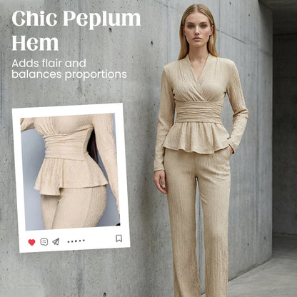 2-delat set med peplum-top och byxor för dam