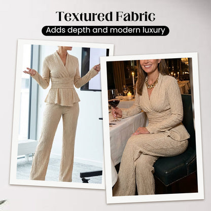 2-delat set med peplum-top och byxor för dam