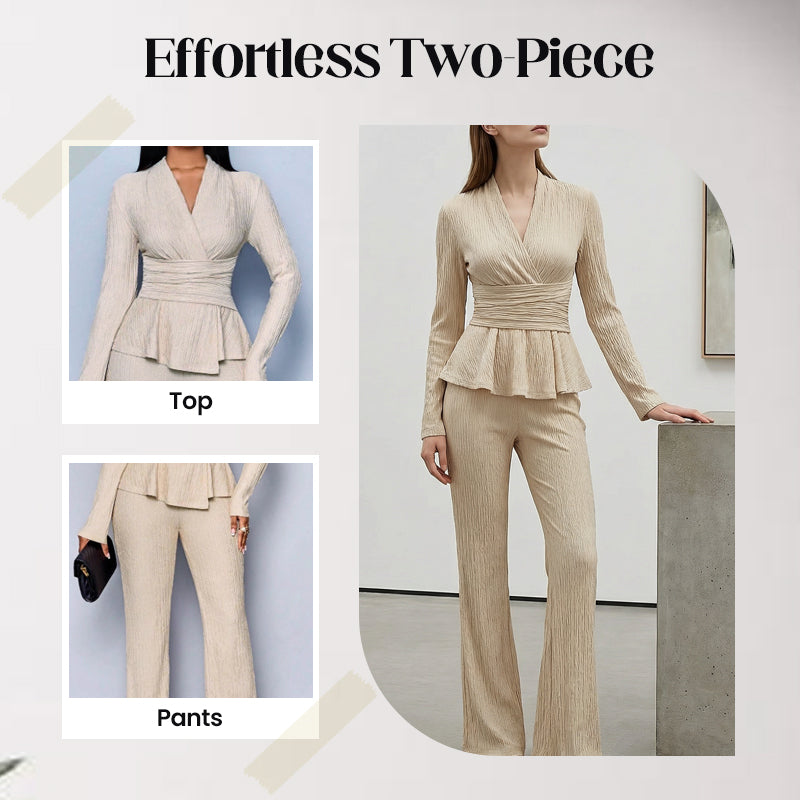 2-delat set med peplum-top och byxor för dam