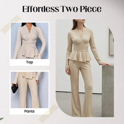 2-delat set med peplum-top och byxor för dam