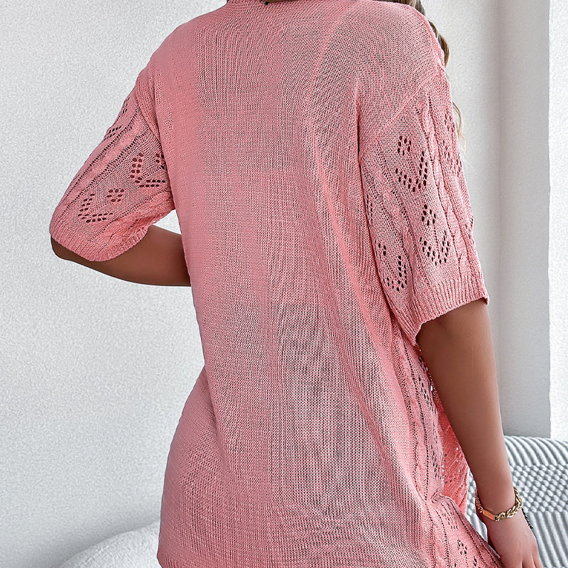 👚 50% RABATT NU! Kortärmad open‑front stickad cardigan – pointelletrikå, andningsbar & lätt – perfekt för sommaren, övergångsperioder och semester ☀️✨
