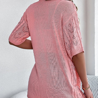 👚 50% RABATT NU! Kortärmad open‑front stickad cardigan – pointelletrikå, andningsbar & lätt – perfekt för sommaren, övergångsperioder och semester ☀️✨