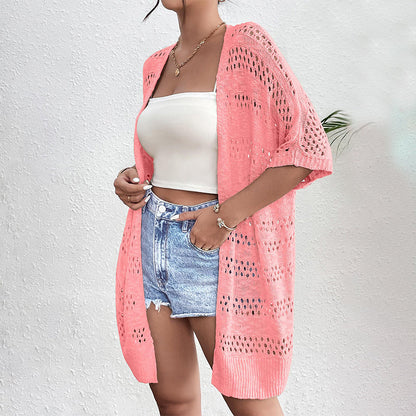 👚 50% RABATT NU! Kortärmad open‑front stickad cardigan – pointelletrikå, andningsbar & lätt – perfekt för sommaren, övergångsperioder och semester ☀️✨