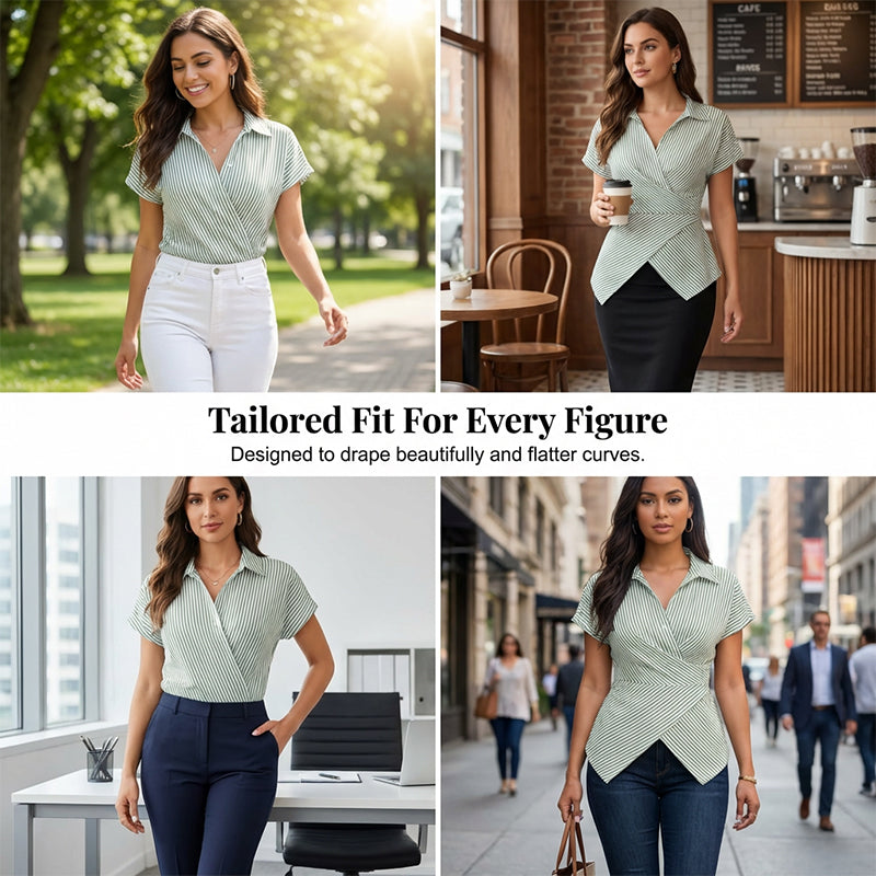 Elegant skjortblus med krage och knytning i midjan