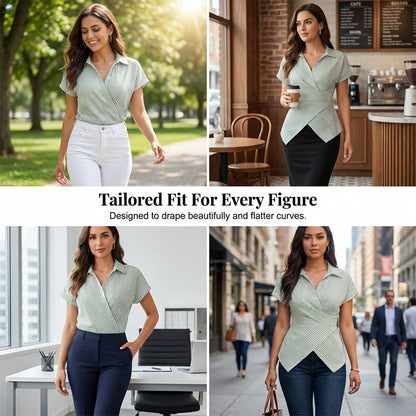 Elegant skjortblus med krage och knytning i midjan