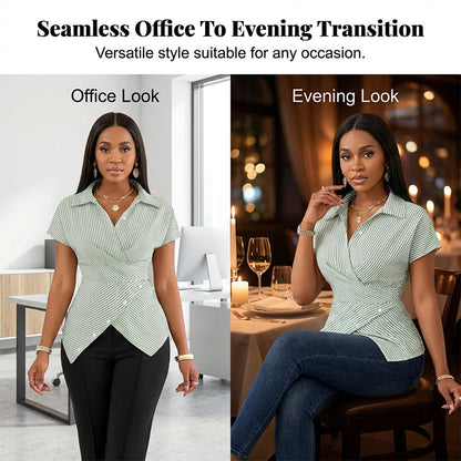 Elegant skjortblus med krage och knytning i midjan