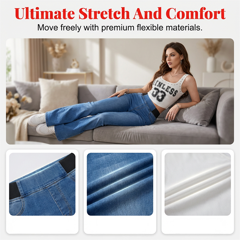 Elegant set med tvådelat set bestående av en linne med strass och utsvängda jeans